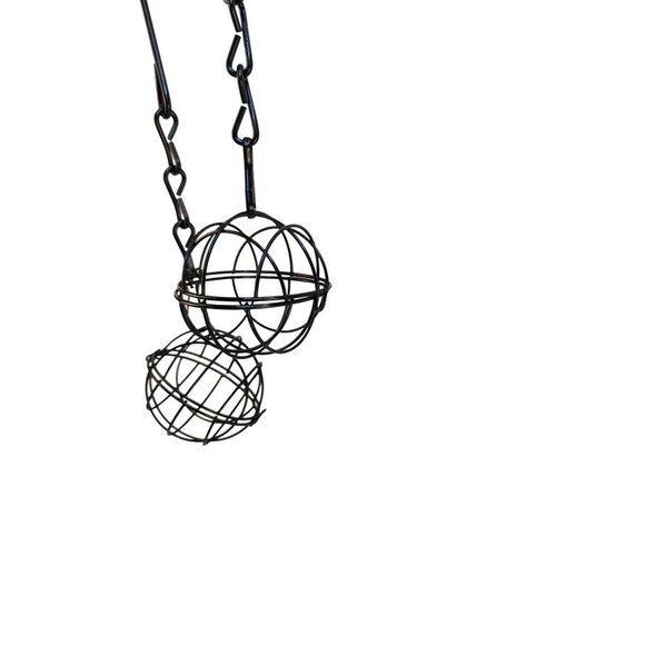 Black Metal Hanging Sphere Plant Holders Bird Feeders With Hook Design Set of 2, - Picture 5 of 9